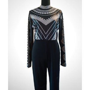 Black White Long Sleeve Bodycon Jumpsuit